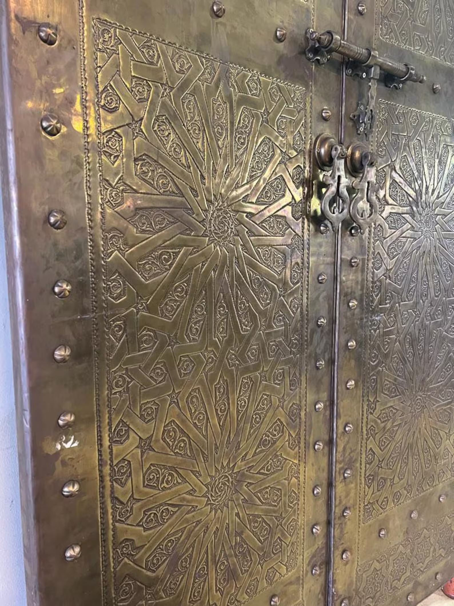 Handmade Designer Gold Moroccan Royal Double Door Armoire