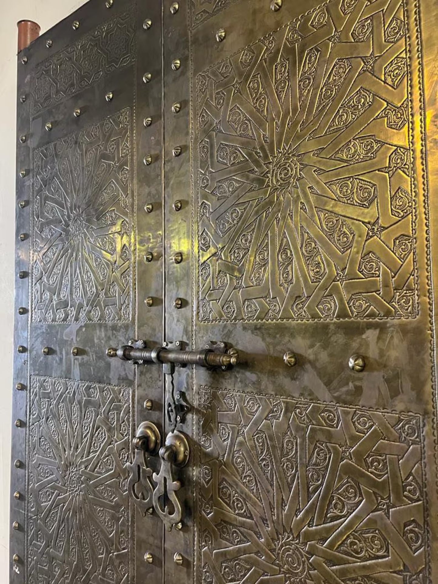 Handmade Designer Gold Moroccan Royal Double Door Armoire