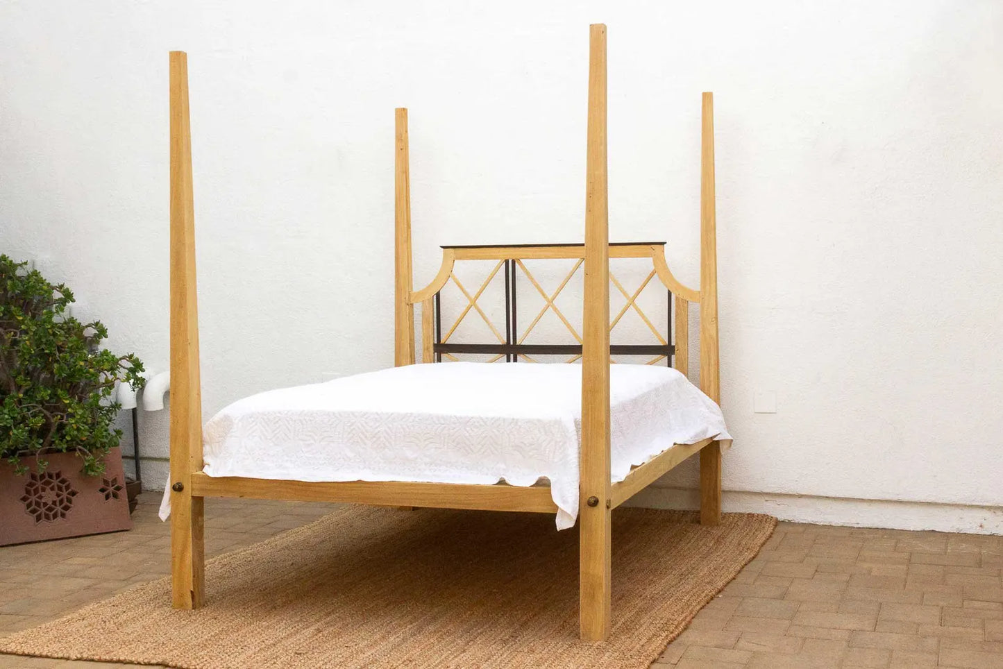 Handmade Solid Wood Colonial Bleached Farmhouse Poster Bed Frame
