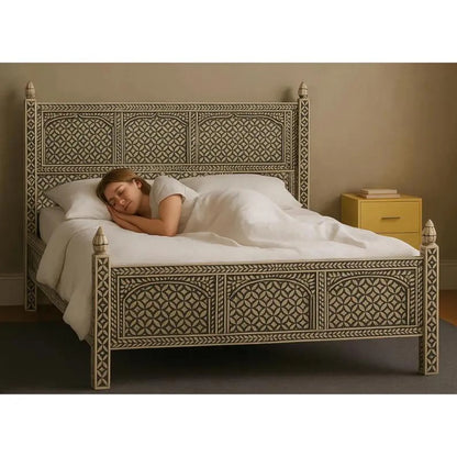 Bone Inlay Poster Bed with Trellis Design.