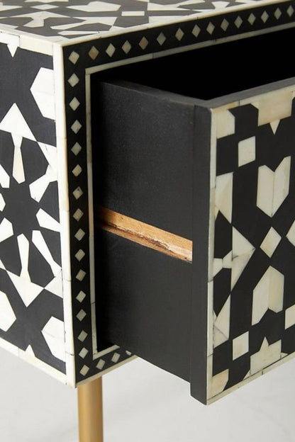 Moroccan Bone Inlay Work Desk | Handmade Laptop Desk with Two Drawers