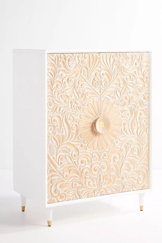 Indigo Hand - Carved Gulliver Armoire Closet – Solid Wood Bedroom Armoire for Apartment Style Living Armoire - Bone Inlay Furnitures