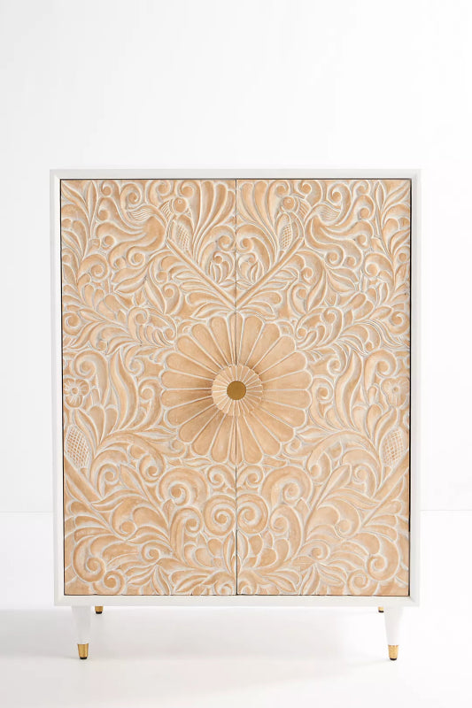 Indigo Hand - Carved Gulliver Armoire Closet – Solid Wood Bedroom Armoire for Apartment Style Living Armoire - Bone Inlay Furnitures