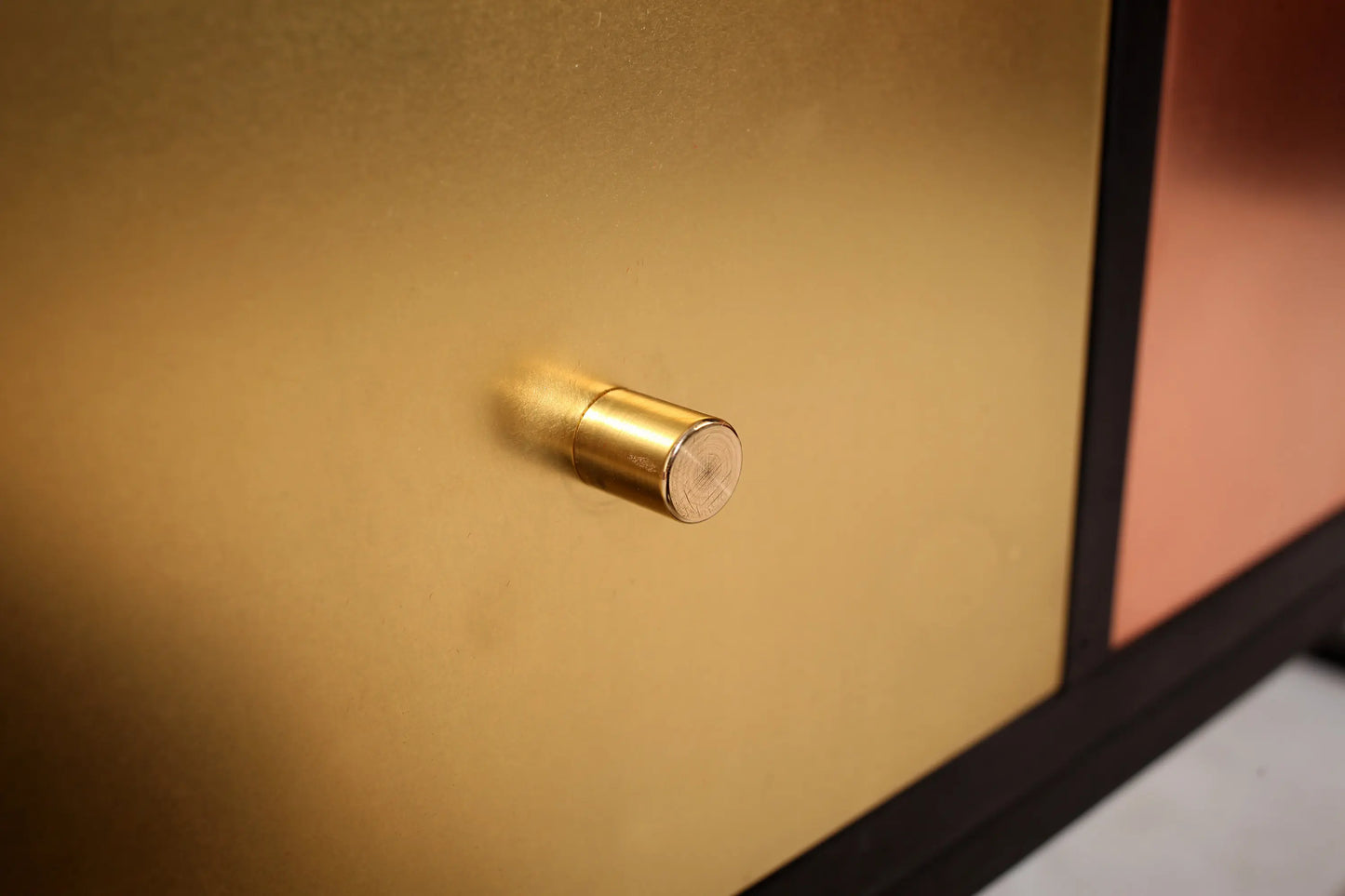 Handcrafted metal dresser with copper finish and drawers