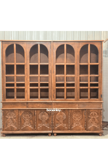 Large Menagerie Cupboard with Display Glass Armoire - Bone Inlay Furnitures