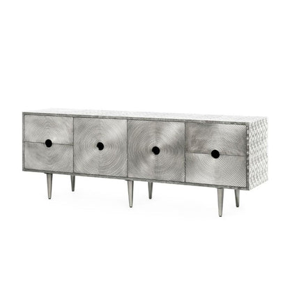 Large Metal Clad Buffet Table, Handmade Embossed Brass Sideboard Doors Buffet & Sideboard - Bone Inlay Furnitures