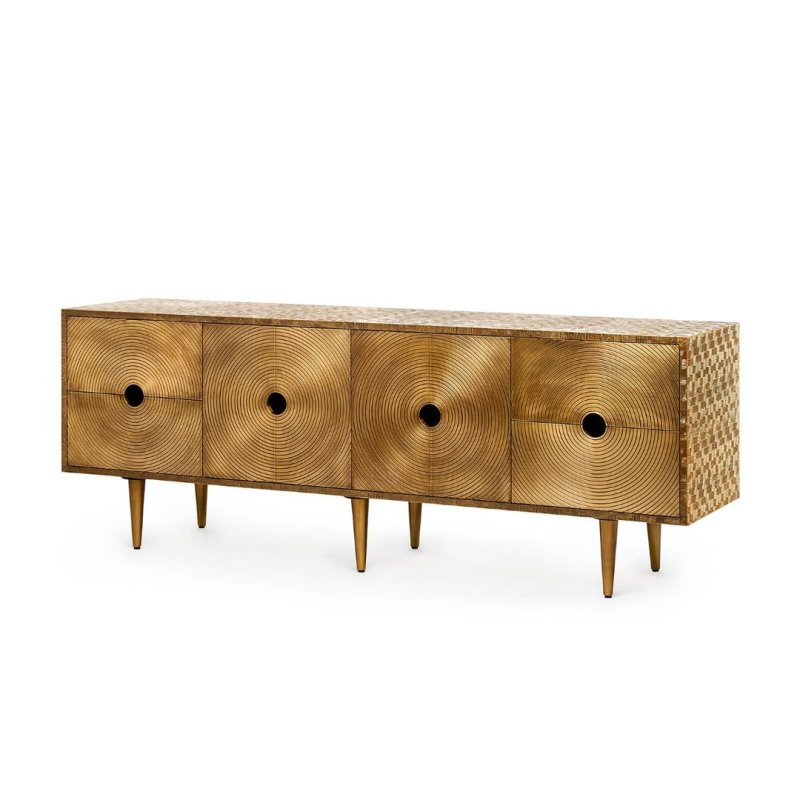 Large Metal Clad Buffet Table, Handmade Embossed Brass Sideboard Doors Buffet & Sideboard - Bone Inlay Furnitures