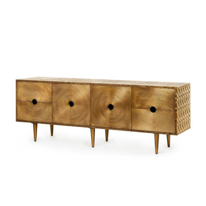 Large Metal Clad Buffet Table, Handmade Embossed Brass Sideboard Doors Buffet & Sideboard - Bone Inlay Furnitures