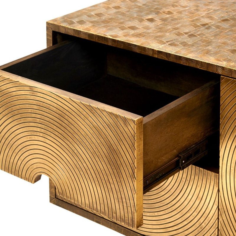 Large Metal Clad Buffet Table, Handmade Embossed Brass Sideboard Doors Buffet & Sideboard - Bone Inlay Furnitures