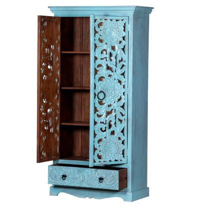 Light Blue Painted Armoire - Solid Wood Wardrobe for Beach House Styles Armoire - Bone Inlay Furnitures