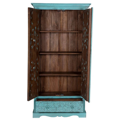 Light Blue Painted Armoire - Solid Wood Wardrobe for Beach House Styles Armoire - Bone Inlay Furnitures
