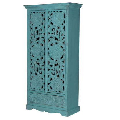 Light Blue Painted Armoire - Solid Wood Wardrobe for Beach House Styles Armoire - Bone Inlay Furnitures