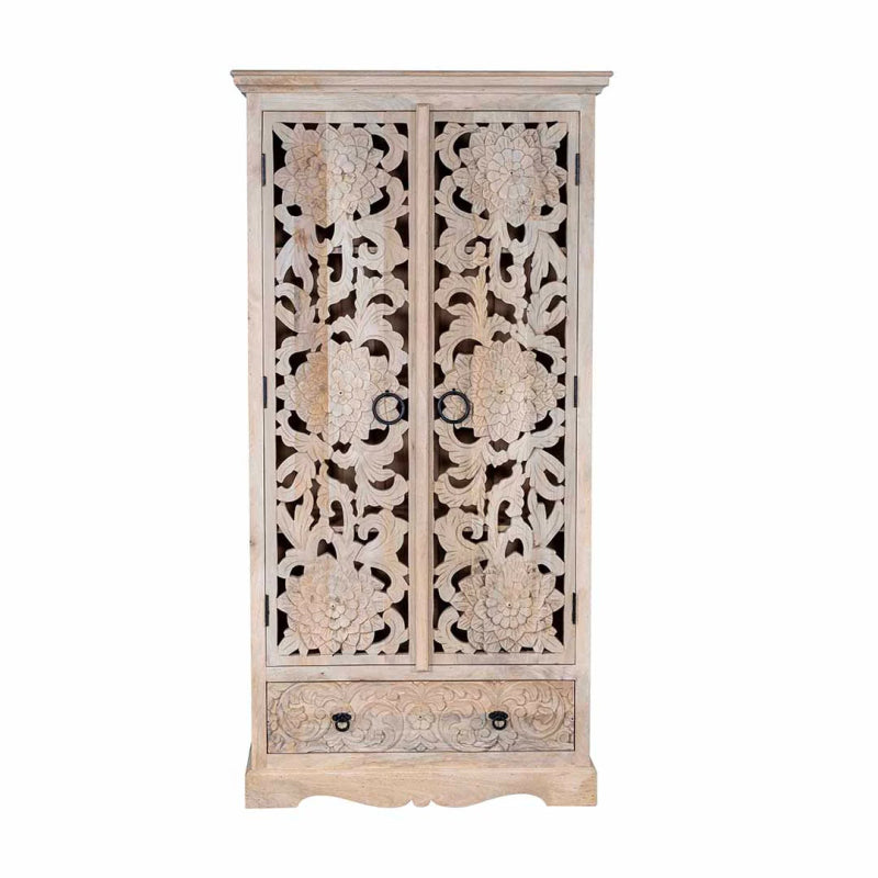 Light Blue Painted Armoire - Solid Wood Wardrobe for Beach House Styles Armoire - Bone Inlay Furnitures