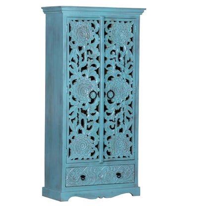 Light Blue Painted Armoire - Solid Wood Wardrobe for Beach House Styles Armoire - Bone Inlay Furnitures