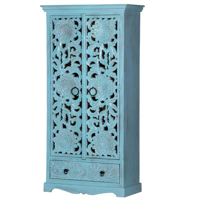 Light Blue Painted Armoire - Solid Wood Wardrobe for Beach House Styles Armoire - Bone Inlay Furnitures