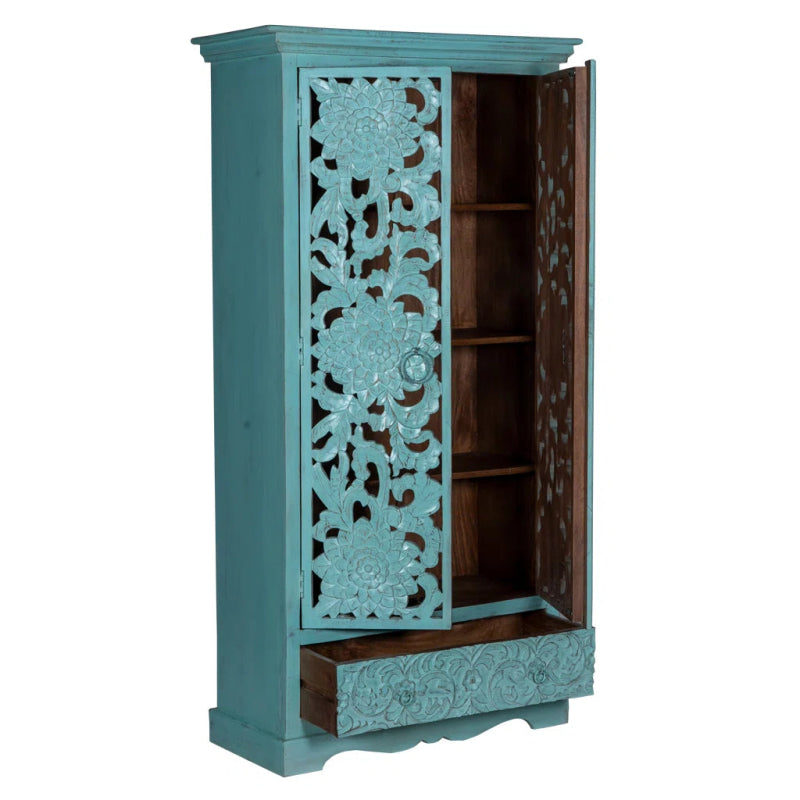 Light Blue Painted Armoire - Solid Wood Wardrobe for Beach House Styles Armoire - Bone Inlay Furnitures