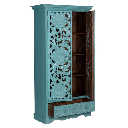 Light Blue Painted Armoire - Solid Wood Wardrobe for Beach House Styles Armoire - Bone Inlay Furnitures