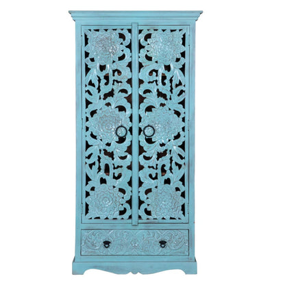 Light Blue Painted Armoire - Solid Wood Wardrobe for Beach House Styles Armoire - Bone Inlay Furnitures