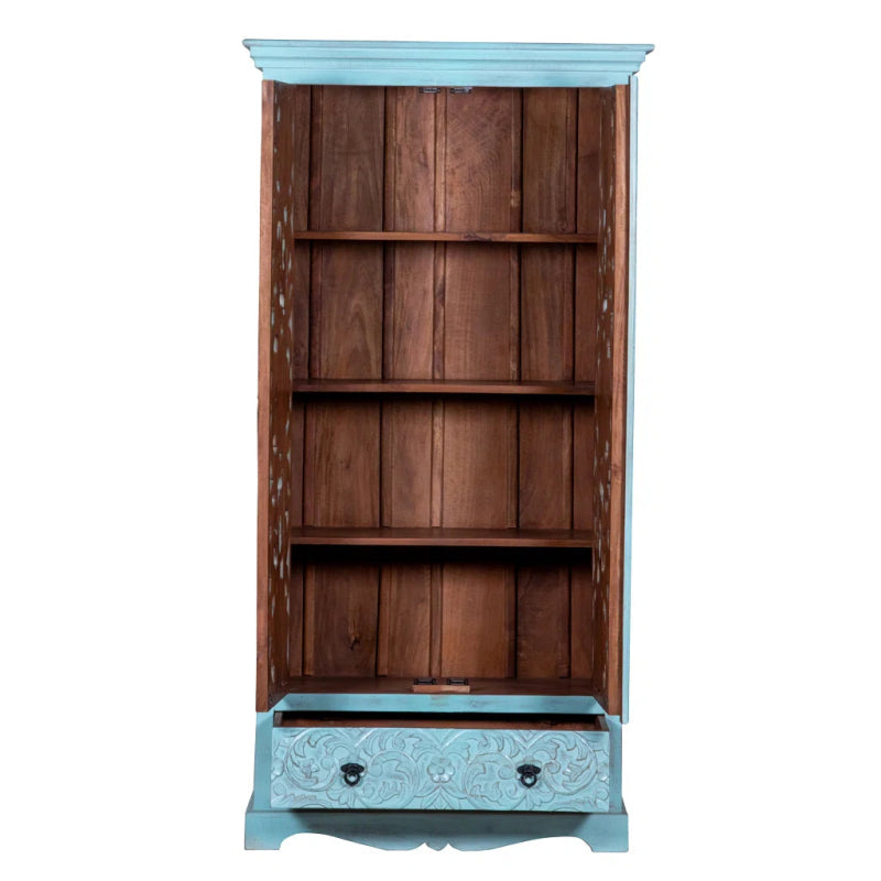 Light Blue Painted Armoire - Solid Wood Wardrobe for Beach House Styles Armoire - Bone Inlay Furnitures