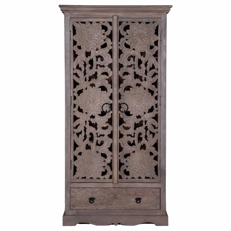 Light Blue Painted Armoire - Solid Wood Wardrobe for Beach House Styles Armoire - Bone Inlay Furnitures