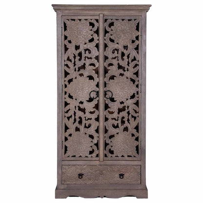 Light Blue Painted Armoire - Solid Wood Wardrobe for Beach House Styles Armoire - Bone Inlay Furnitures