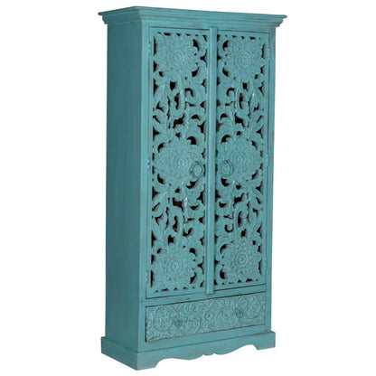 Light Blue Painted Armoire - Solid Wood Wardrobe for Beach House Styles Armoire - Bone Inlay Furnitures