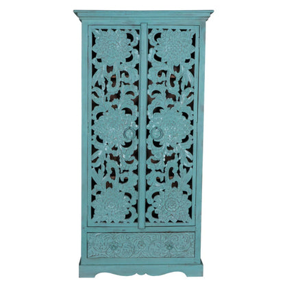 Light Blue Painted Armoire - Solid Wood Wardrobe for Beach House Styles Armoire - Bone Inlay Furnitures