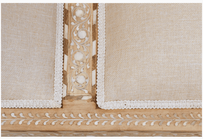 Luxurious Bone Inlay Daybed/Bench - Light Teak Wood and White Upholstery Daybed - Bone Inlay Furnitures