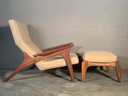 Mid - Century Designer Adrian Pearsall Inspired Lounge Chair and Ottoman Armchair - Bone Inlay Furnitures