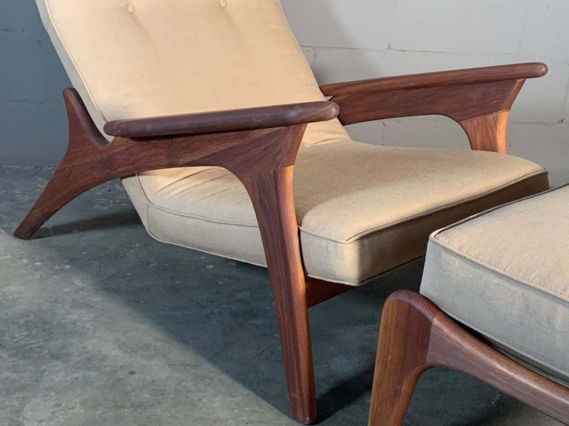 Mid - Century Designer Adrian Pearsall Inspired Lounge Chair and Ottoman Armchair - Bone Inlay Furnitures