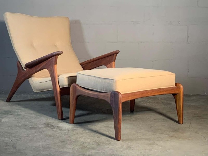Mid - Century Designer Adrian Pearsall Inspired Lounge Chair and Ottoman Armchair - Bone Inlay Furnitures