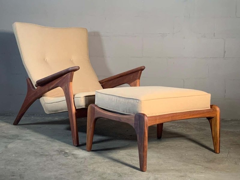 Mid - Century Designer Adrian Pearsall Inspired Lounge Chair and Ottoman Armchair - Bone Inlay Furnitures