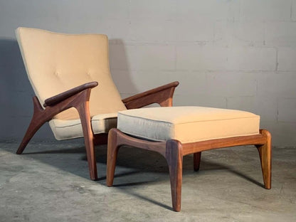 Mid - Century Designer Adrian Pearsall Inspired Lounge Chair and Ottoman Armchair - Bone Inlay Furnitures