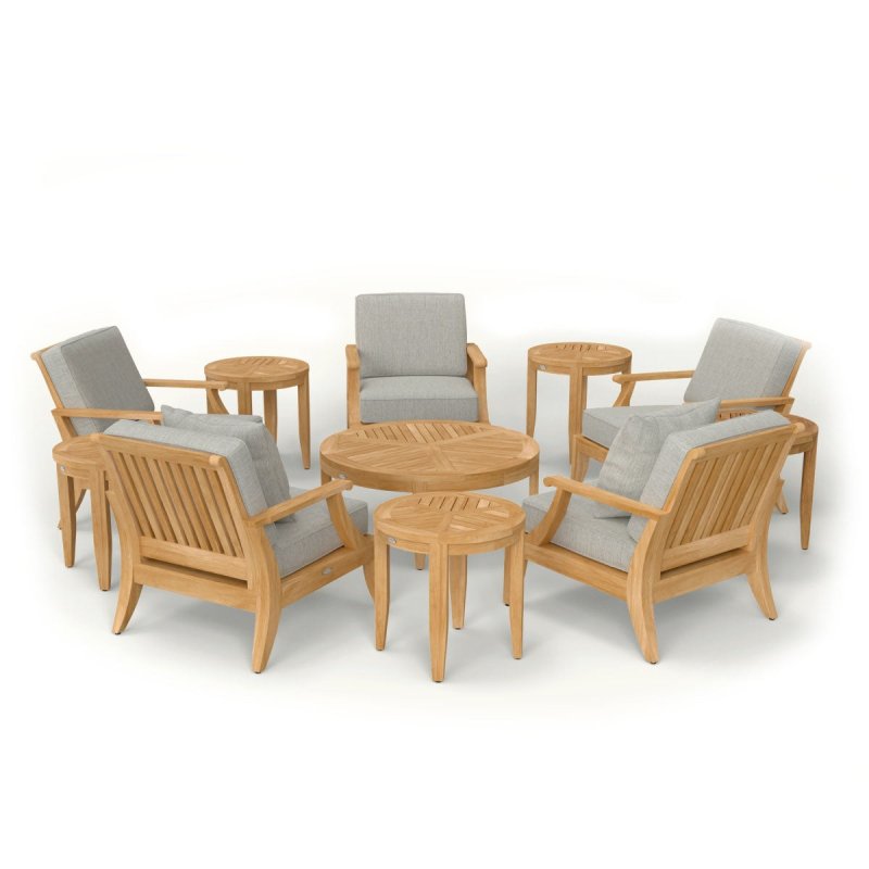Mid - Century Modern Eleven Piece Patio Lounge Set in Teak Wood Lounge Set - Bone Inlay Furnitures