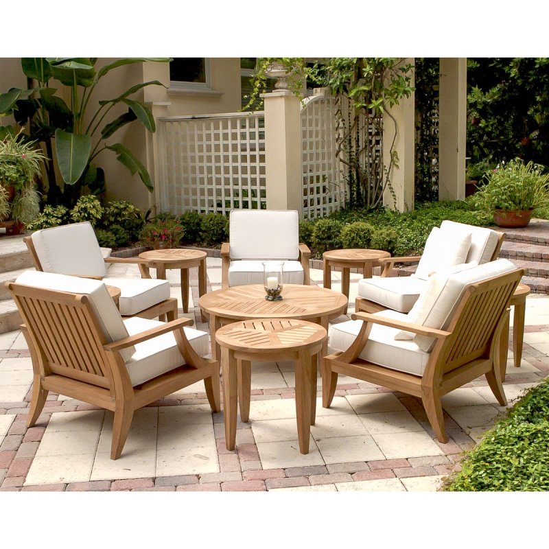 Mid - Century Modern Eleven Piece Patio Lounge Set in Teak Wood Lounge Set - Bone Inlay Furnitures