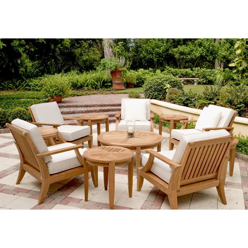 Mid - Century Modern Eleven Piece Patio Lounge Set in Teak Wood Lounge Set - Bone Inlay Furnitures