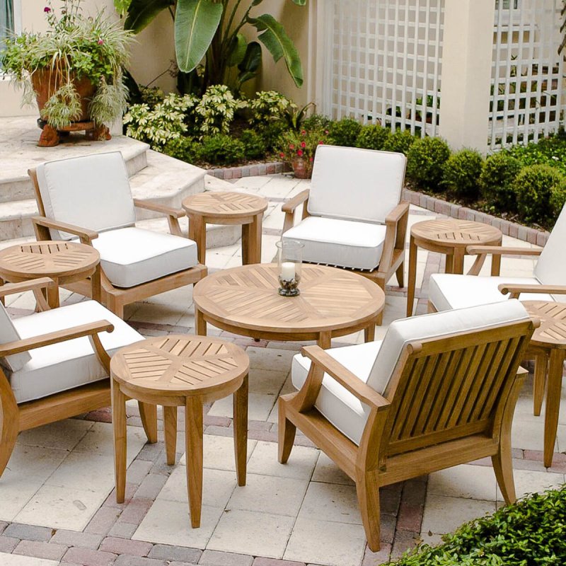 Mid - Century Modern Eleven Piece Patio Lounge Set in Teak Wood Lounge Set - Bone Inlay Furnitures