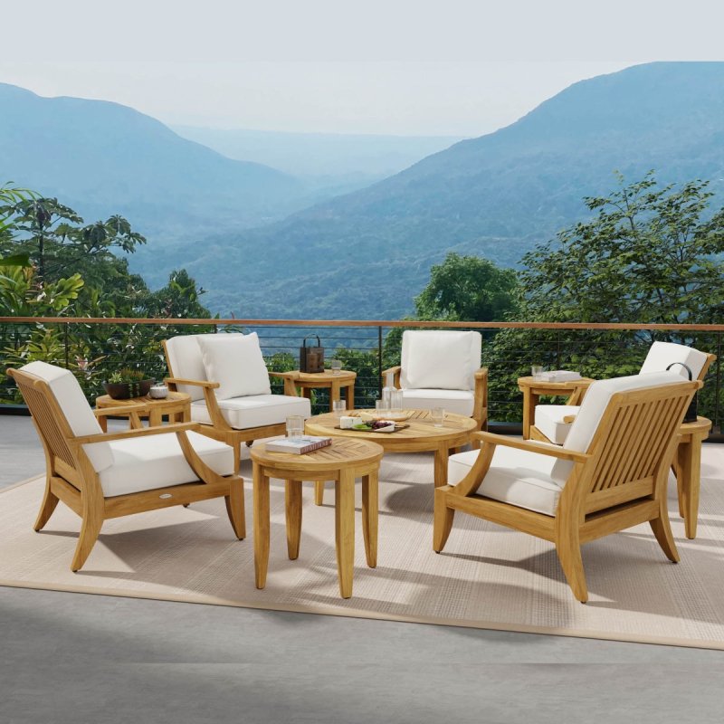 Mid - Century Modern Eleven Piece Patio Lounge Set in Teak Wood Lounge Set - Bone Inlay Furnitures