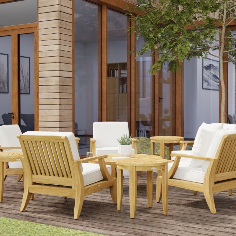 Mid - Century Modern Eleven Piece Patio Lounge Set in Teak Wood Lounge Set - Bone Inlay Furnitures