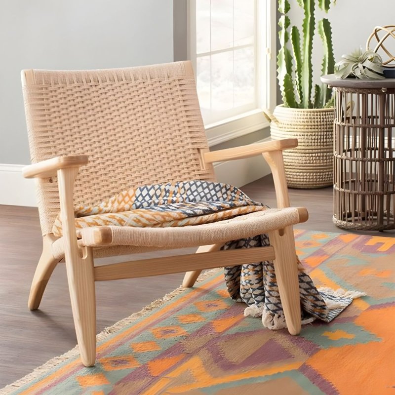 Modern Danish design Coastal Lounge Chair | Japandi Outdoor Patio Lounge Arm Chair by Hans Wegner Chair - Bone Inlay Furnitures