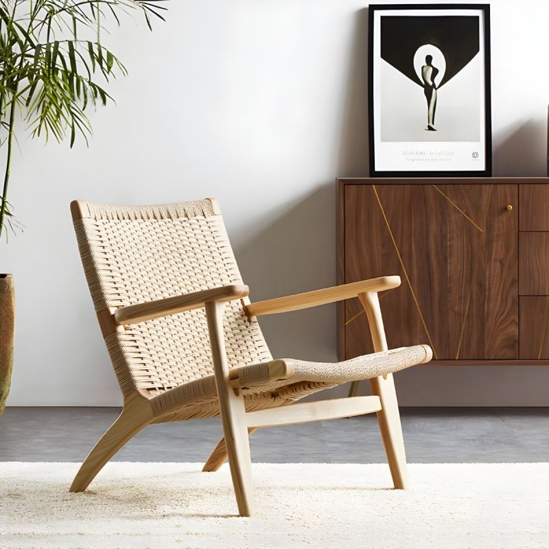 Modern Danish design Coastal Lounge Chair | Japandi Outdoor Patio Lounge Arm Chair by Hans Wegner Chair - Bone Inlay Furnitures