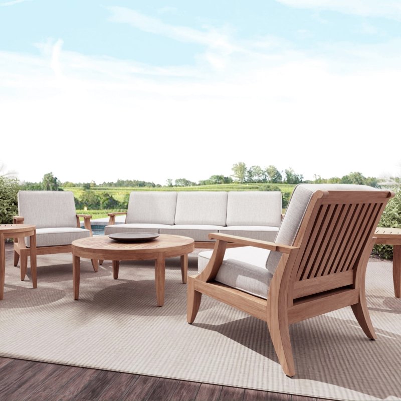 Modern Six - Piece Upholstered Seating Set in Teak Wood Seating Set - Bone Inlay Furnitures