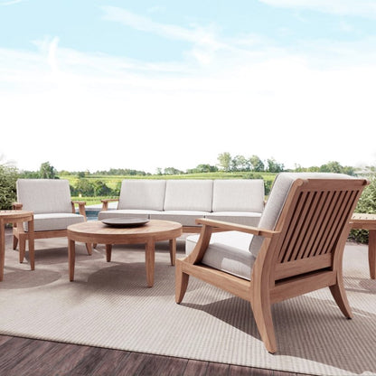 Modern Six - Piece Upholstered Seating Set in Teak Wood Seating Set - Bone Inlay Furnitures