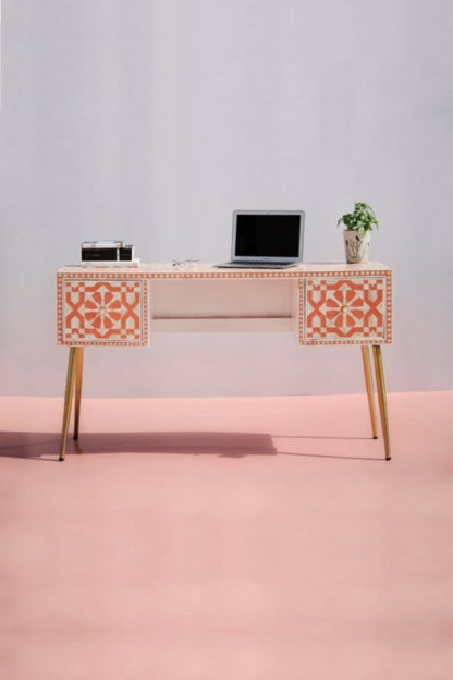 Moroccan Bone Inlay Work Desk | Handmade Laptop Desk with Two Drawers work desk - Bone Inlay Furnitures