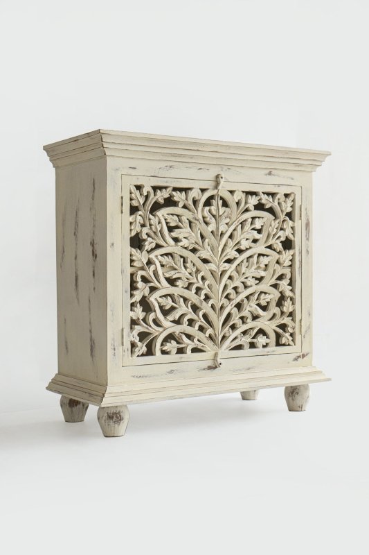 Natural Hand Carved Beige Color Two Door Hallway Cabinet Cabinet - Bone Inlay Furnitures