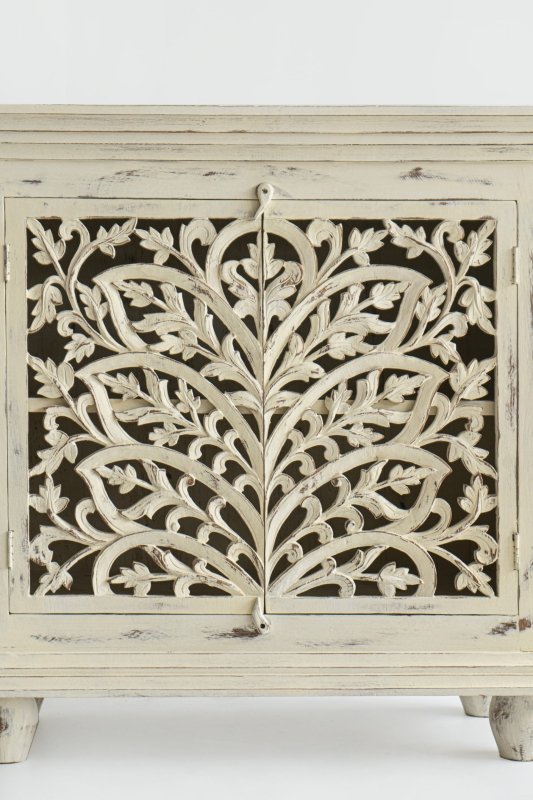 Natural Hand Carved Beige Color Two Door Hallway Cabinet Cabinet - Bone Inlay Furnitures