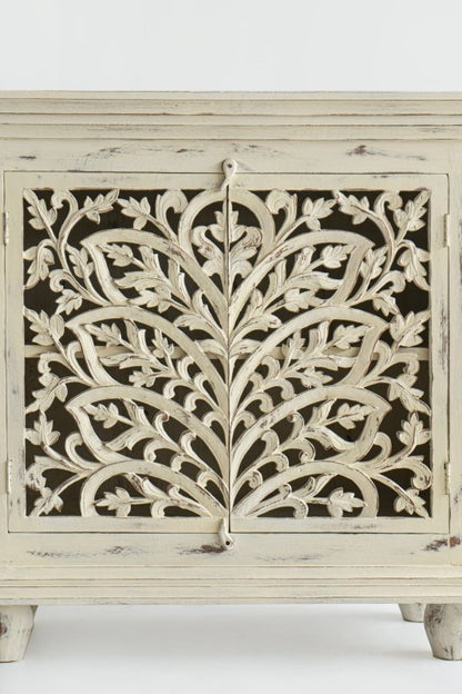 Natural Hand Carved Beige Color Two Door Hallway Cabinet Cabinet - Bone Inlay Furnitures