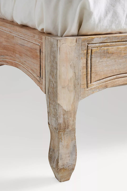 Natural Hand Carved Lotus Platform Bed with Headboard | Handmade Indian Wooden Bed Beds & Bed Frames - Bone Inlay Furnitures