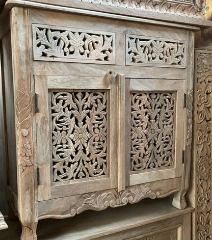 Natural Hand Carved Solid Wooden with Two Doors and Two Drawers Entryway Cabinet Cabinet - Bone Inlay Furnitures