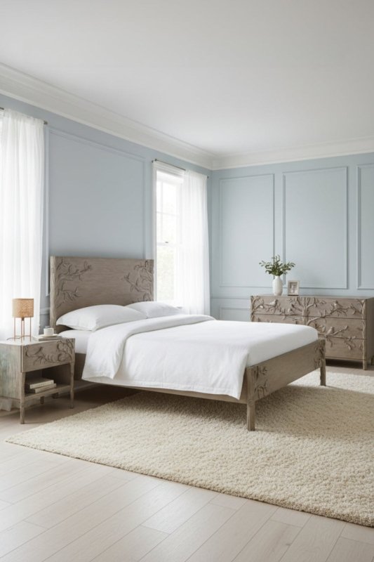 Ornithology Hand Carved Natural Wooden Bedroom Set Bedroom Set - Bone Inlay Furnitures